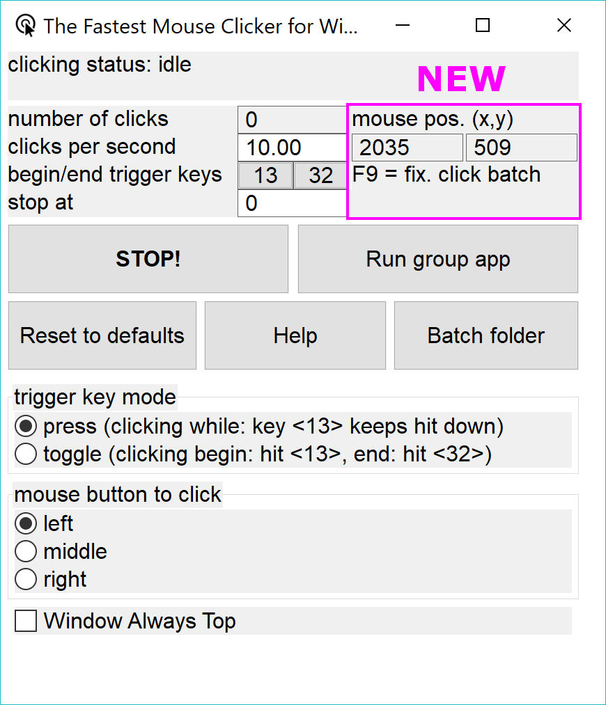 The Fastest Mouse Clicker for Windows version 2.6.1.0: "Single" application