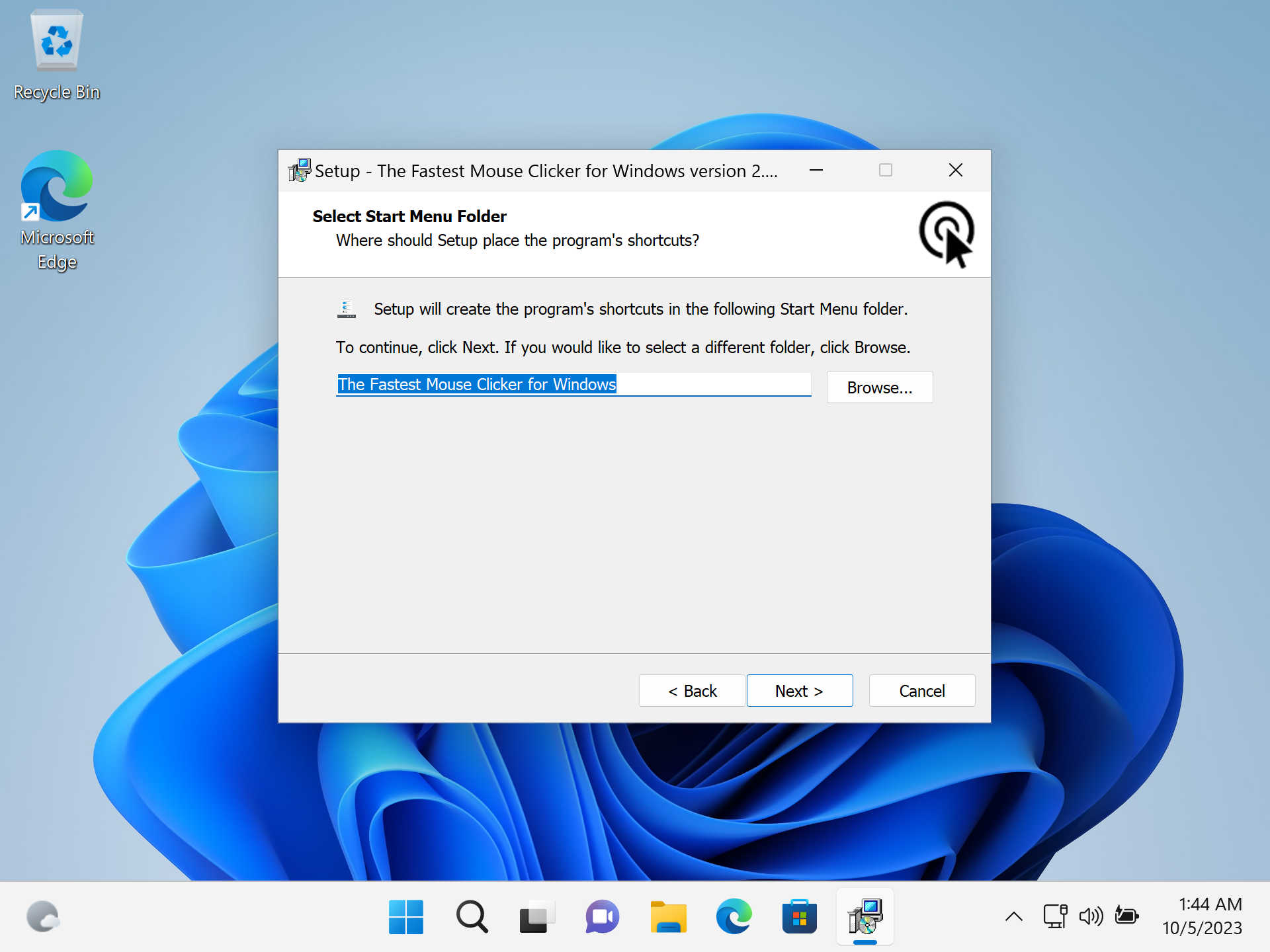 El Clicker de Ratón Más Rápido para Windows versión 2.6.1.0: Nueva captura de pantalla de Windows 11 22H2 (instalar paso 3)