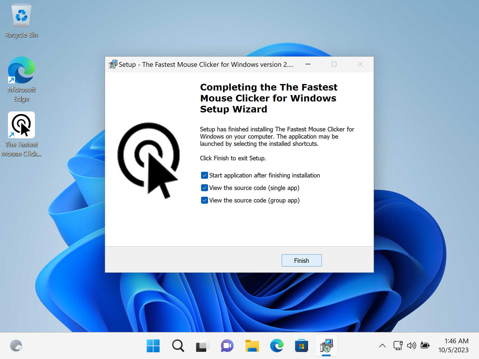El Clicker de Ratón Más Rápido para Windows versión 2.6.1.0: Nueva captura de pantalla de Windows 11 22H2 (instalar paso 5)