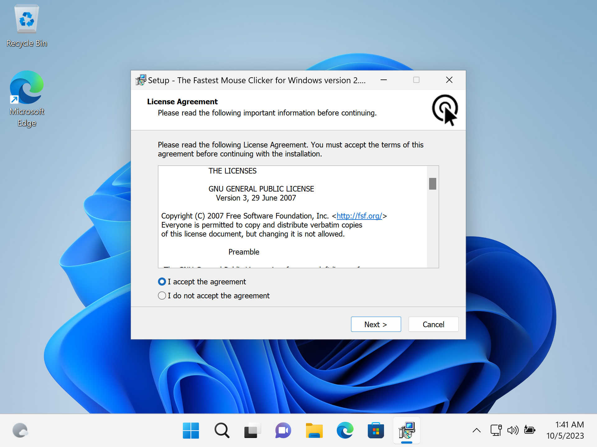 El Clicker de Ratón Más Rápido para Windows versión 2.6.1.0: Nueva captura de pantalla de Windows 11 22H2 (instalar paso 1)
