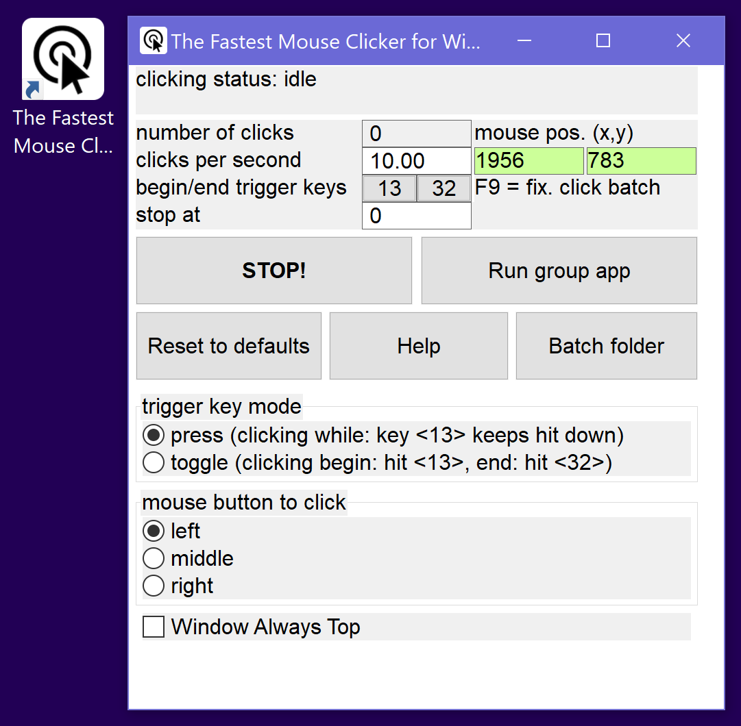 The Fastest Mouse Clicker for Windows version 2.6.1.1: "Single" application