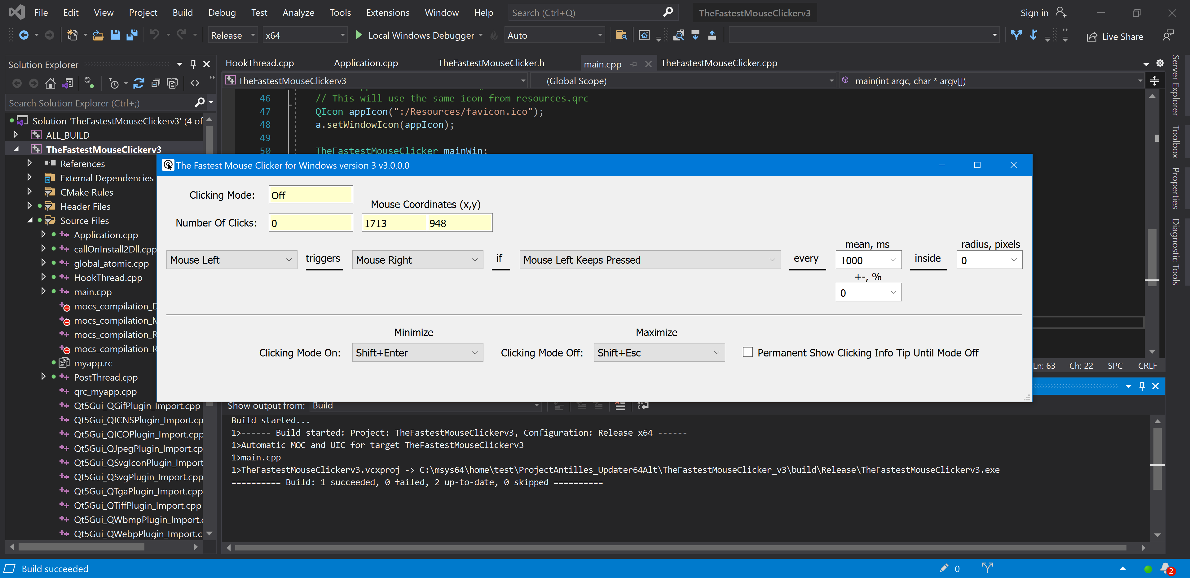 Resulting MS Visual Studio 2019 screenshot joining Qt and libuiohook